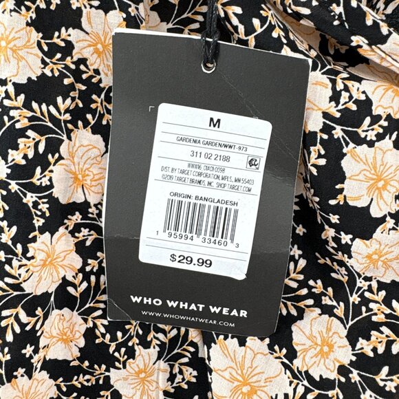 Who What Wear Floral Gardenia Garden Blouse Black Cream Print Women’s Size M NWT - Picture 10 of 11